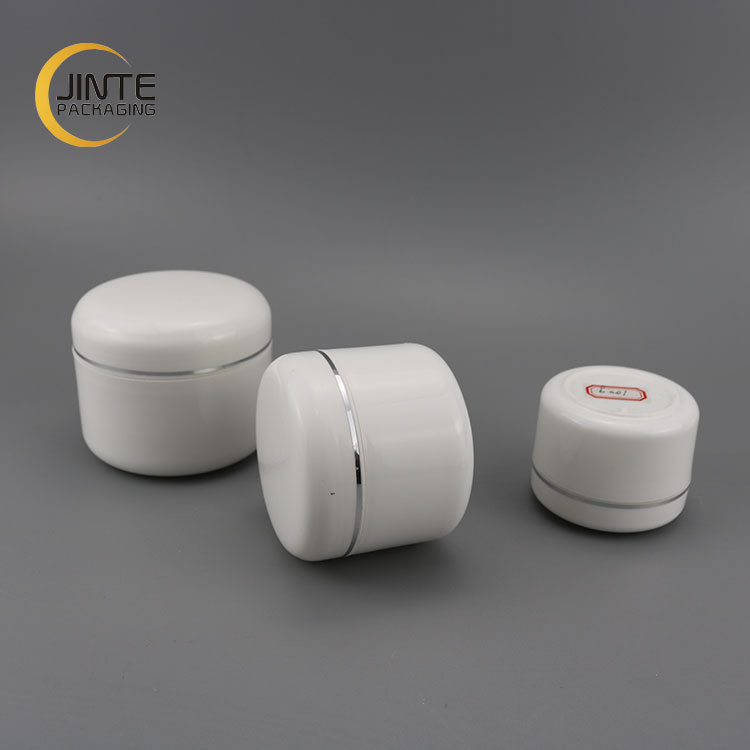New products empty white cosmetic container double wall PP jar with shiny gold line for baby cream use