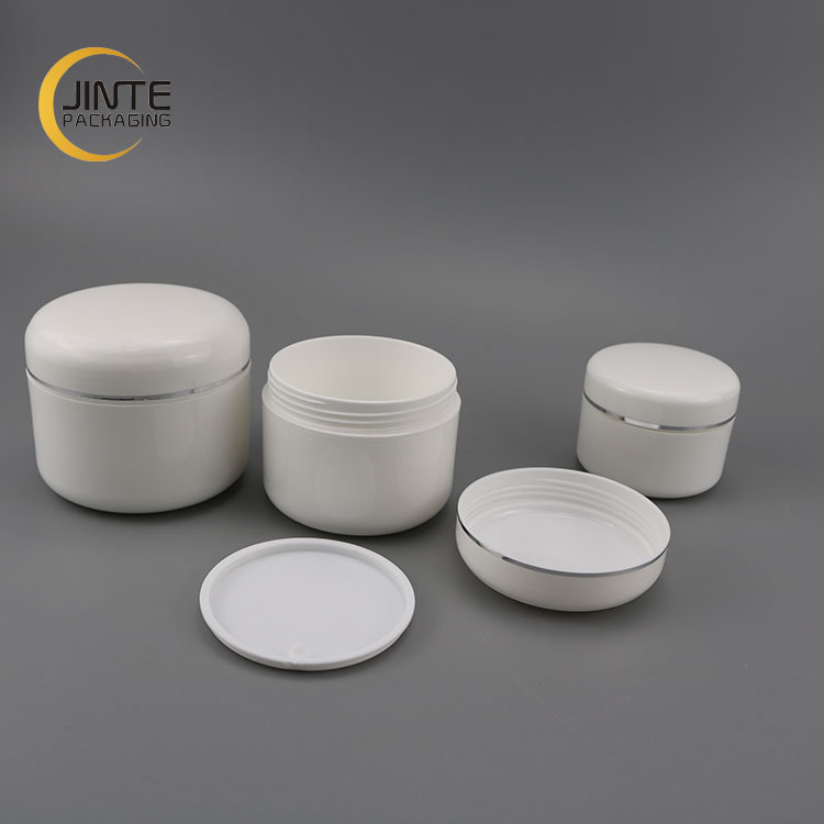 New products empty white cosmetic container double wall PP jar with shiny gold line for baby cream use
