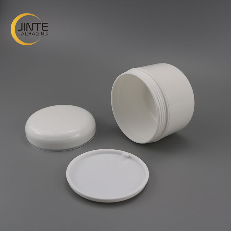 New products empty white cosmetic container double wall PP jar with shiny gold line for baby cream use