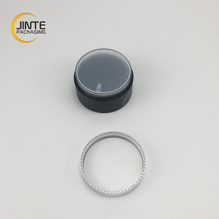 New products silk screen printing 150g matte black plastic PETG moisturizer jar with shiny silver cap