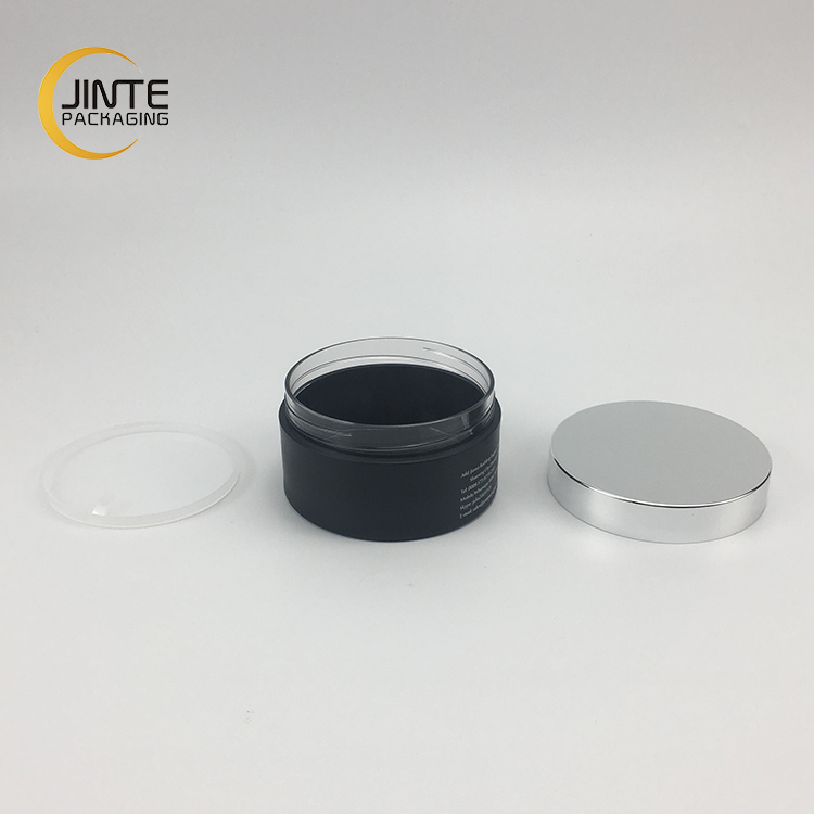 New products silk screen printing 150g matte black plastic PETG moisturizer jar with shiny silver cap