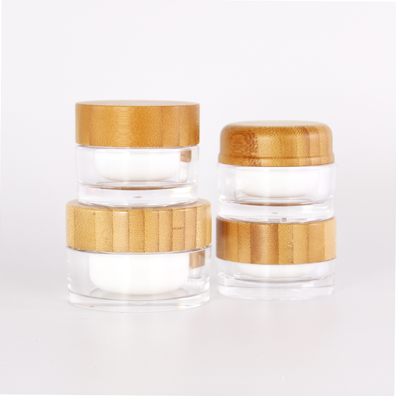 New round empty plastic pet packaging cosmetic jar with bamboo lid