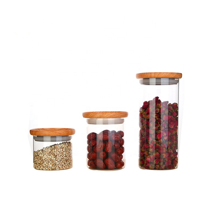 New selling transparent airtight glass food storage jar candy cookie glass preserving jar with wooden lid