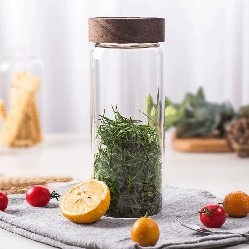 New selling transparent glass storage jars with wooden lids glass preserving jar with wooden lid