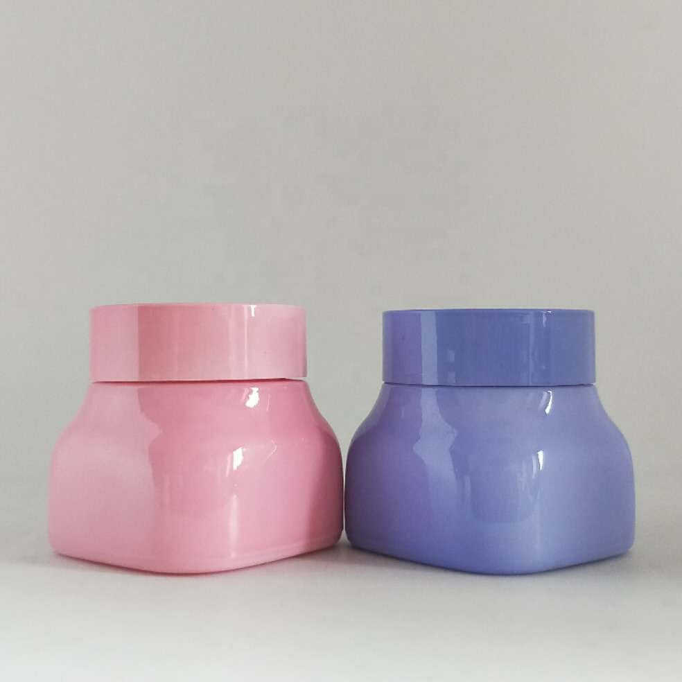 New shape custom square opal white cosmetic glass jar 50g