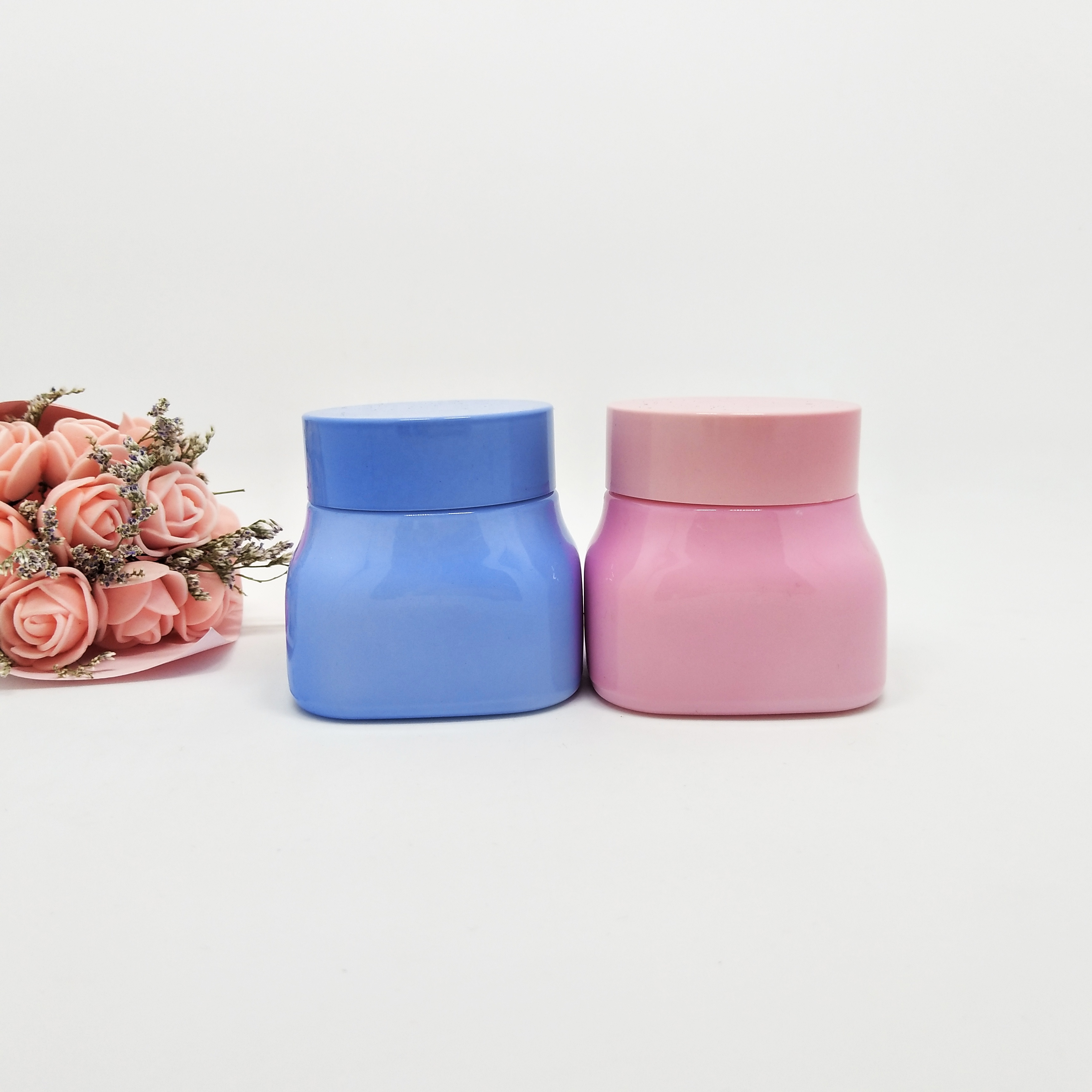 New shape custom square opal white cosmetic glass jar 50g