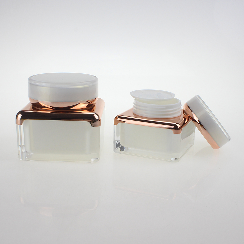 New shape of Cosmetic packaging in square 30g 50g white Acrylic cream jar with cap, to contain some cream