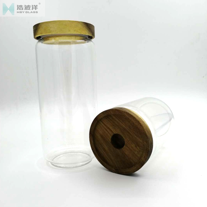 New style 1000ml high borosilicate glass jar with acacia wood cover