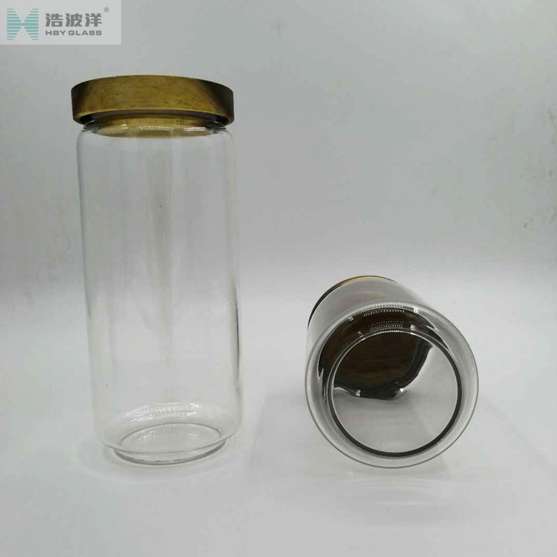 New style 1000ml high borosilicate glass jar with acacia wood cover