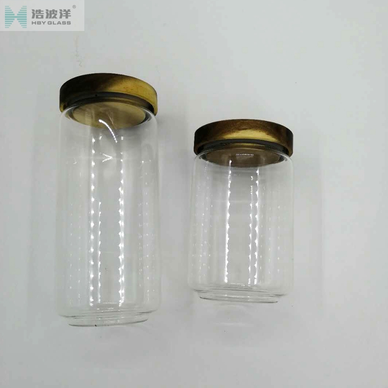New style 1000ml high borosilicate glass jar with acacia wood cover