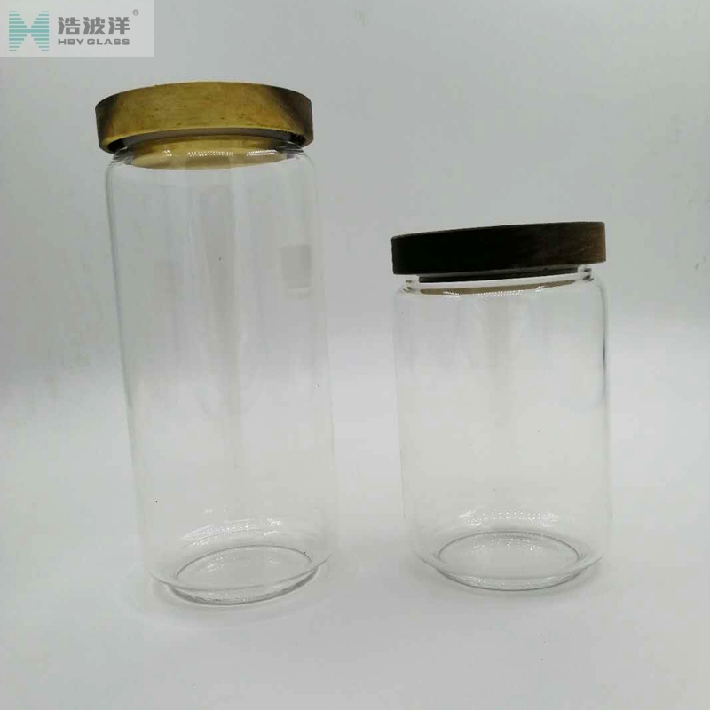 New style 1000ml high borosilicate glass jar with acacia wood cover