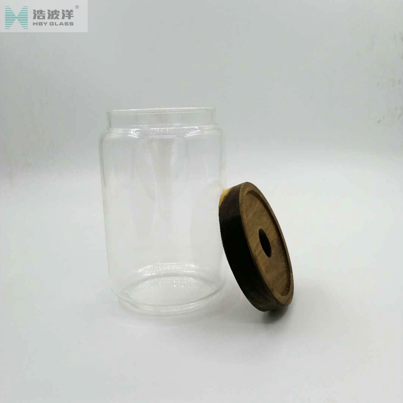 New style 1000ml high borosilicate glass jar with acacia wood cover