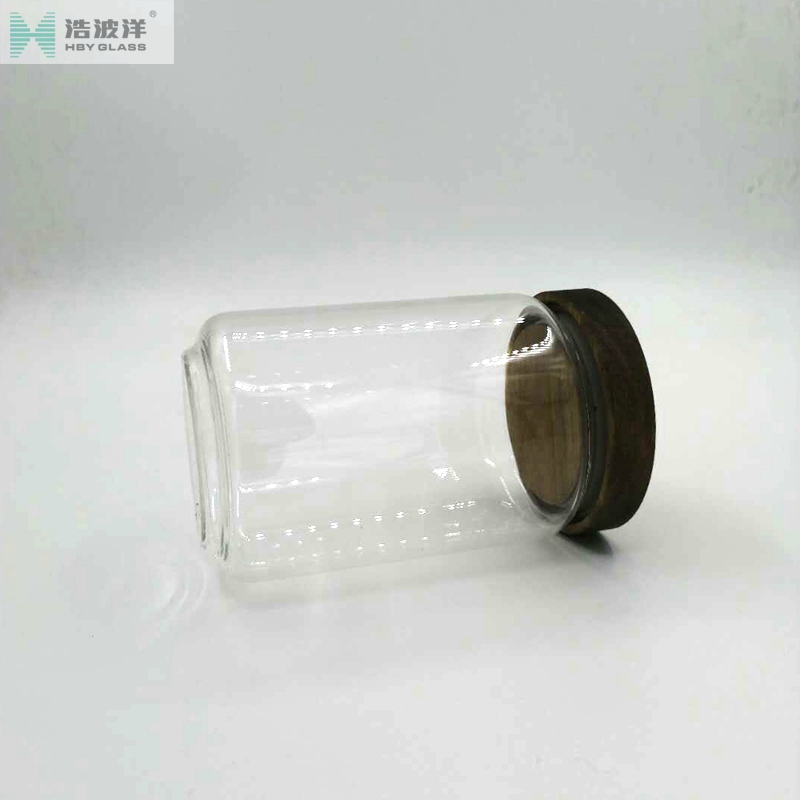 New style 1000ml high borosilicate glass jar with acacia wood cover