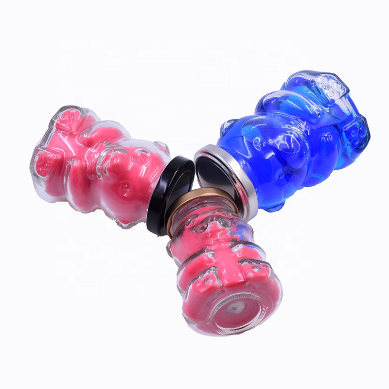 New style 180 ml transparent clear bear shape candle glass jar honey jam candy snacks with paraffin