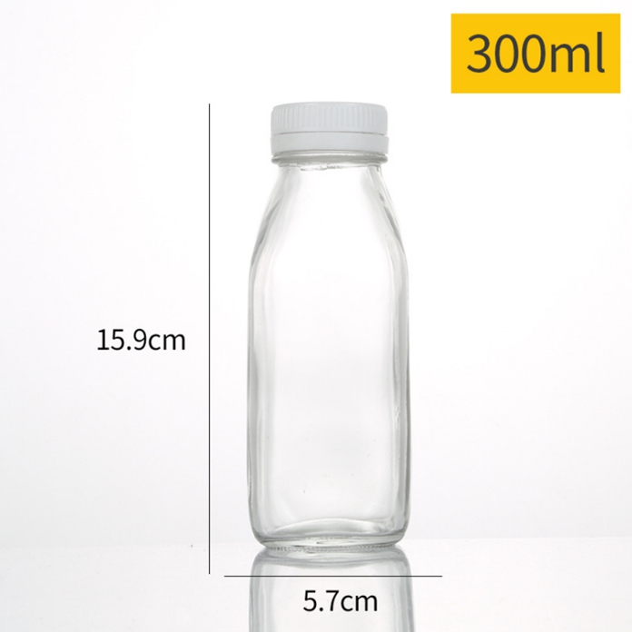 New style 300ml 500ml 1000ml square Glass bottle with plastic cap for milk juice coffee