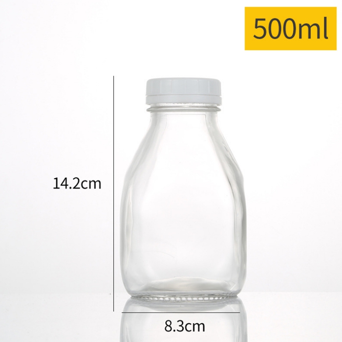 New style 300ml 500ml 1000ml square Glass bottle with plastic cap for milk juice coffee