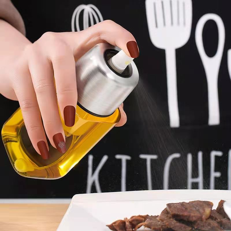 New style barbecue kitchen edible oil bottle sprayer household food grade glass oil bottle 200ml stainless steel spray can