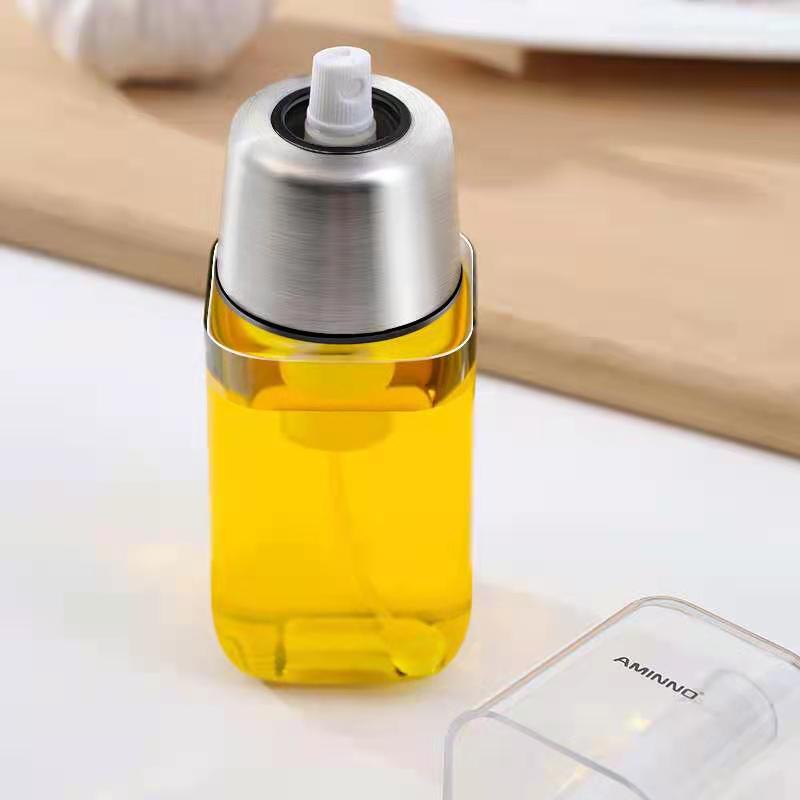 New style barbecue kitchen edible oil bottle sprayer household food grade glass oil bottle 200ml stainless steel spray can