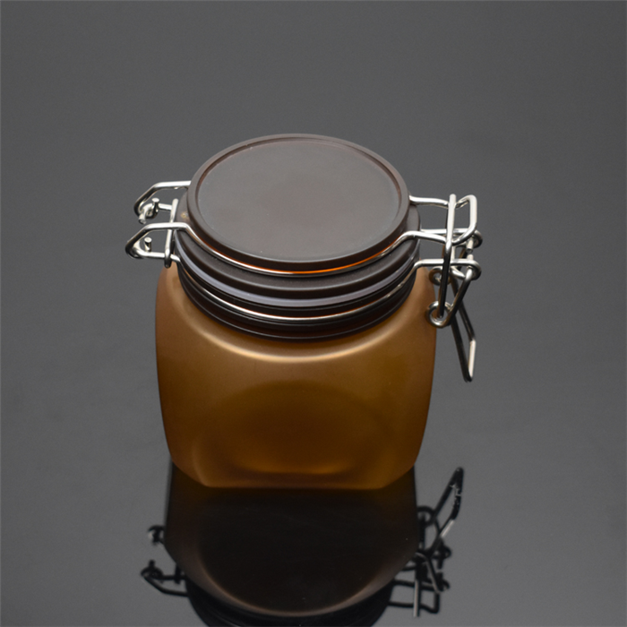 New style hot sale top quality 200ml square plastic jar 200cc pet clip bail pot with metal clasp closure