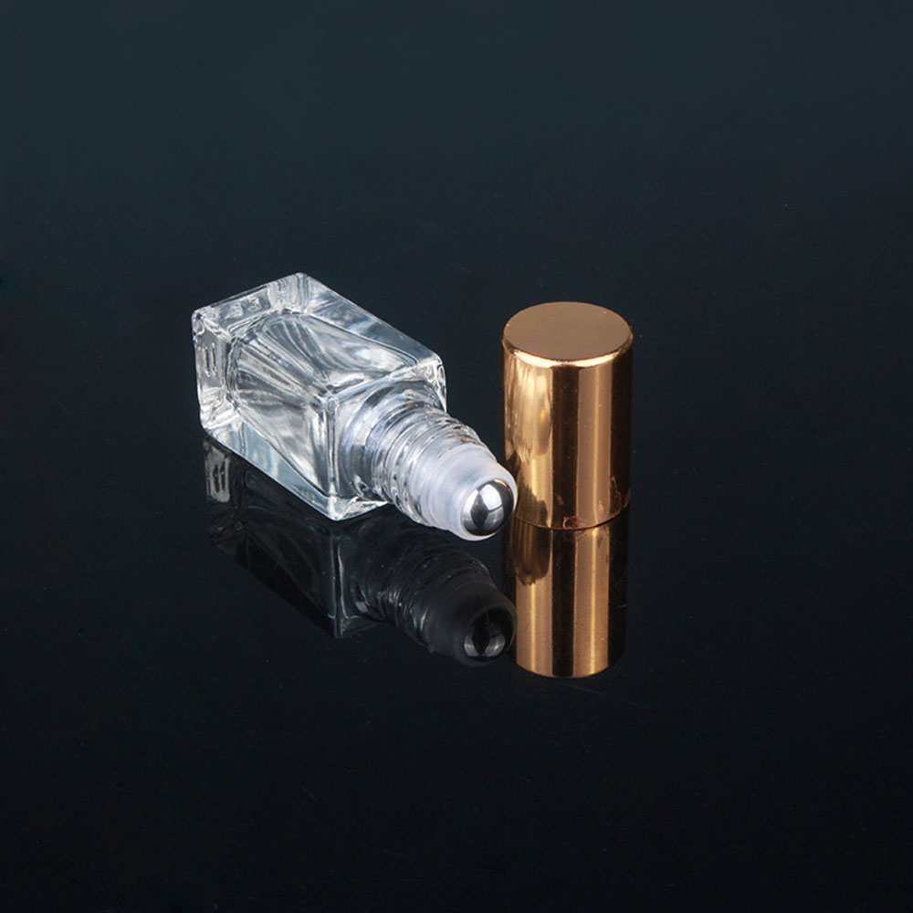 New style square shape empty glass bottle of perfume oil with glass roller 3ml