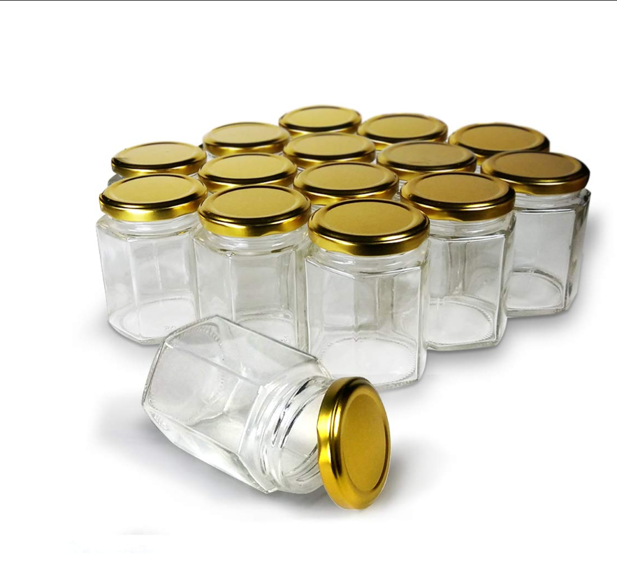 New style storage containers frascos de vidrio para miel glass bottle packaging food empty glass jar hexagon honey jar