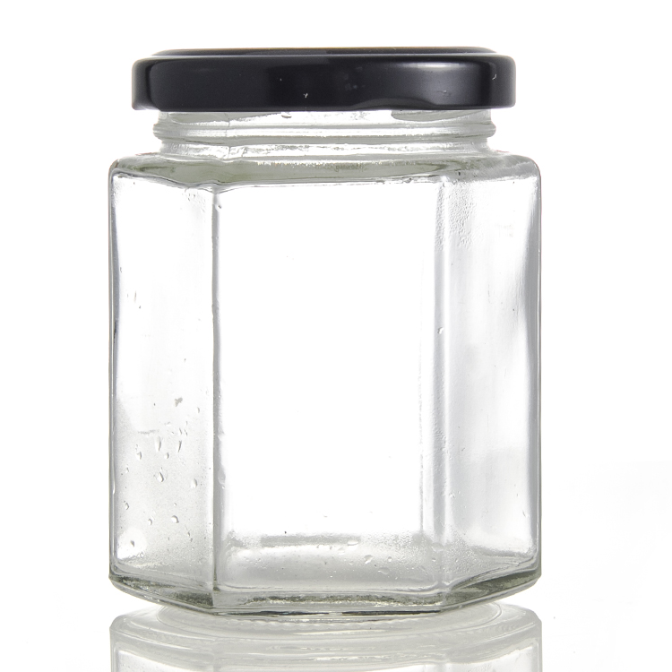 New style storage containers frascos de vidrio para miel glass bottle packaging food empty glass jar hexagon honey jar