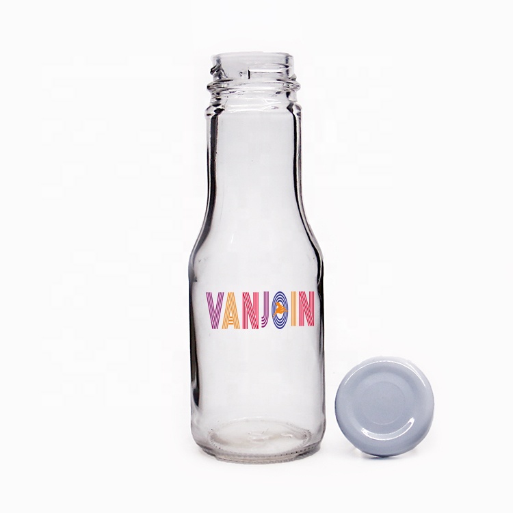 New type hot selling in Australia glass material 275ml 375ml fruit juice sauce empty glass bottle with metal lid