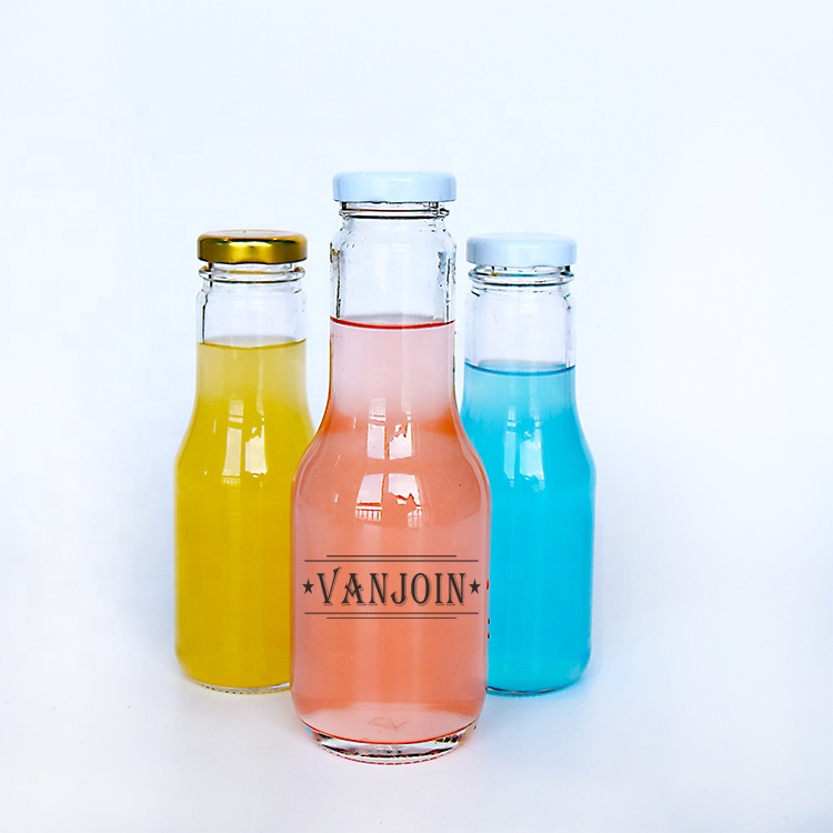 New type hot selling in Australia glass material 275ml 375ml fruit juice sauce empty glass bottle with metal lid