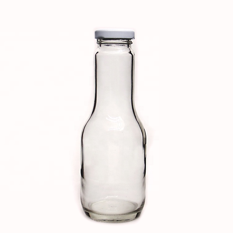 New type hot selling in Australia glass material 275ml 375ml fruit juice sauce empty glass bottle with metal lid