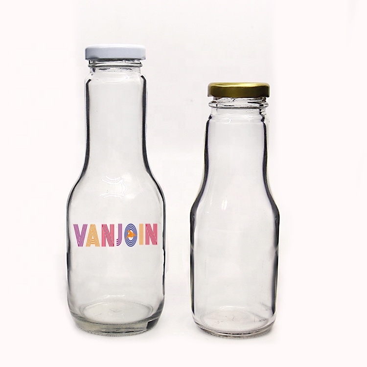 New type hot selling in Australia glass material 275ml 375ml fruit juice sauce empty glass bottle with metal lid
