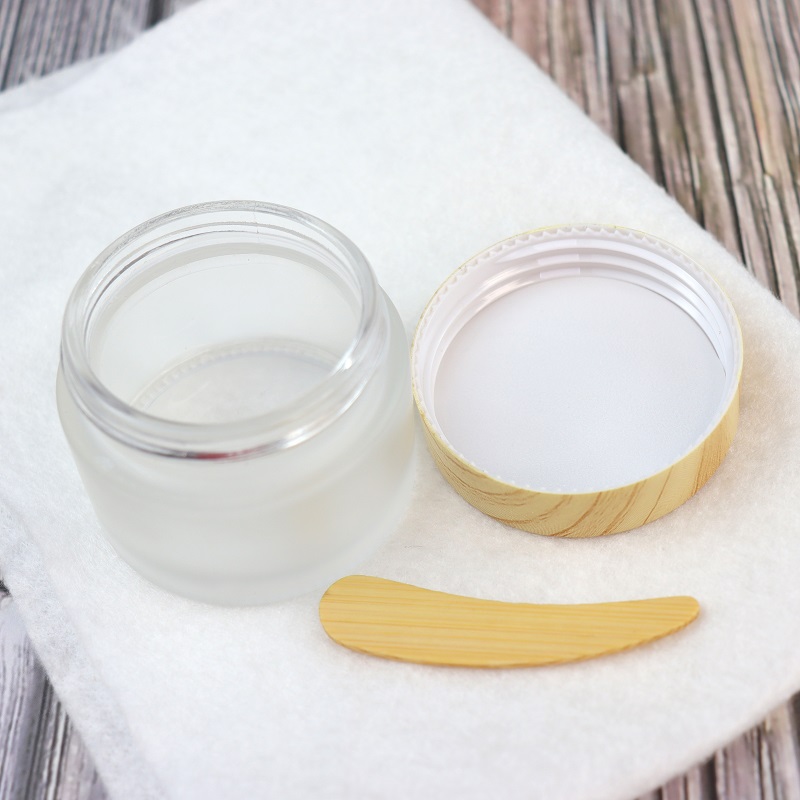 Newest 50ML Glass Frosted Makeup Sample Containers Face Cream Cosmetic Jars with Spatula