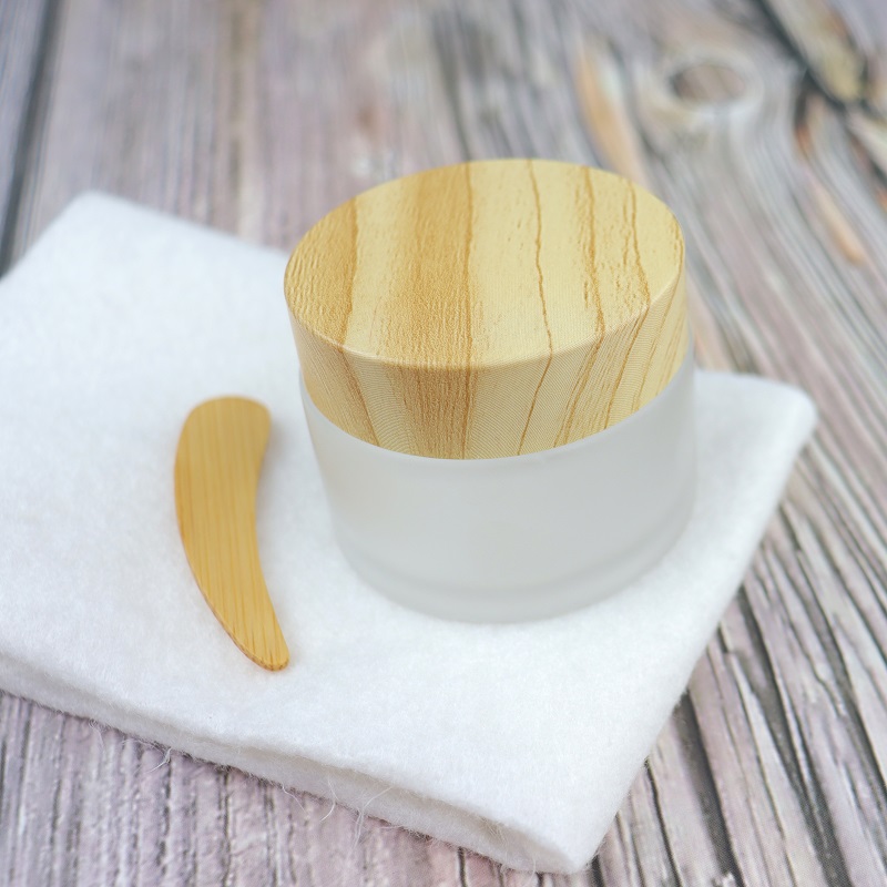 Newest 50ML Glass Frosted Makeup Sample Containers Face Cream Cosmetic Jars with Spatula