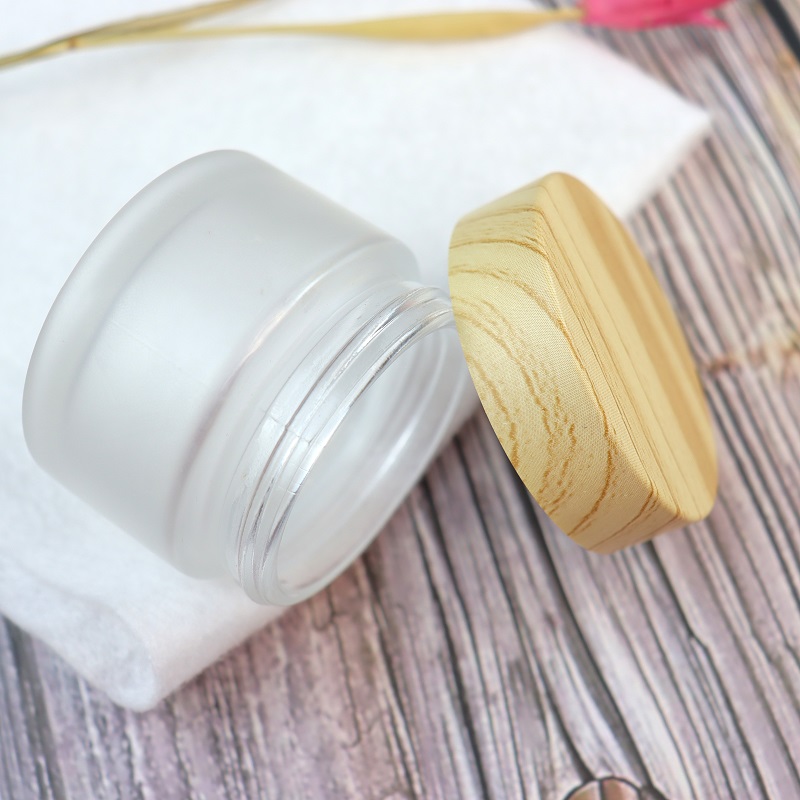 Newest 50ML Glass Frosted Makeup Sample Containers Face Cream Cosmetic Jars with Spatula