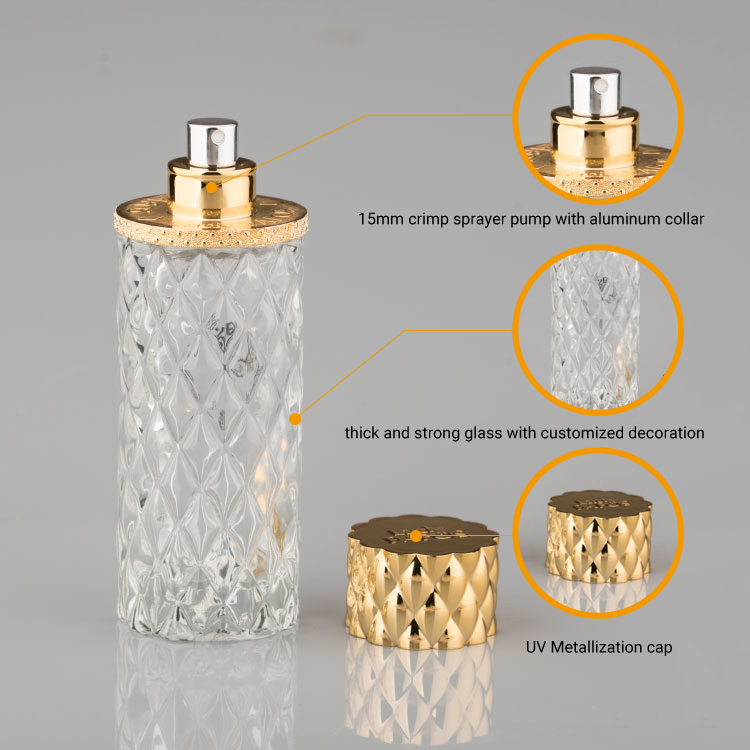 Newest Design Golden Luxury 100ml Round Glass Perfume Bottle with Screw Cap