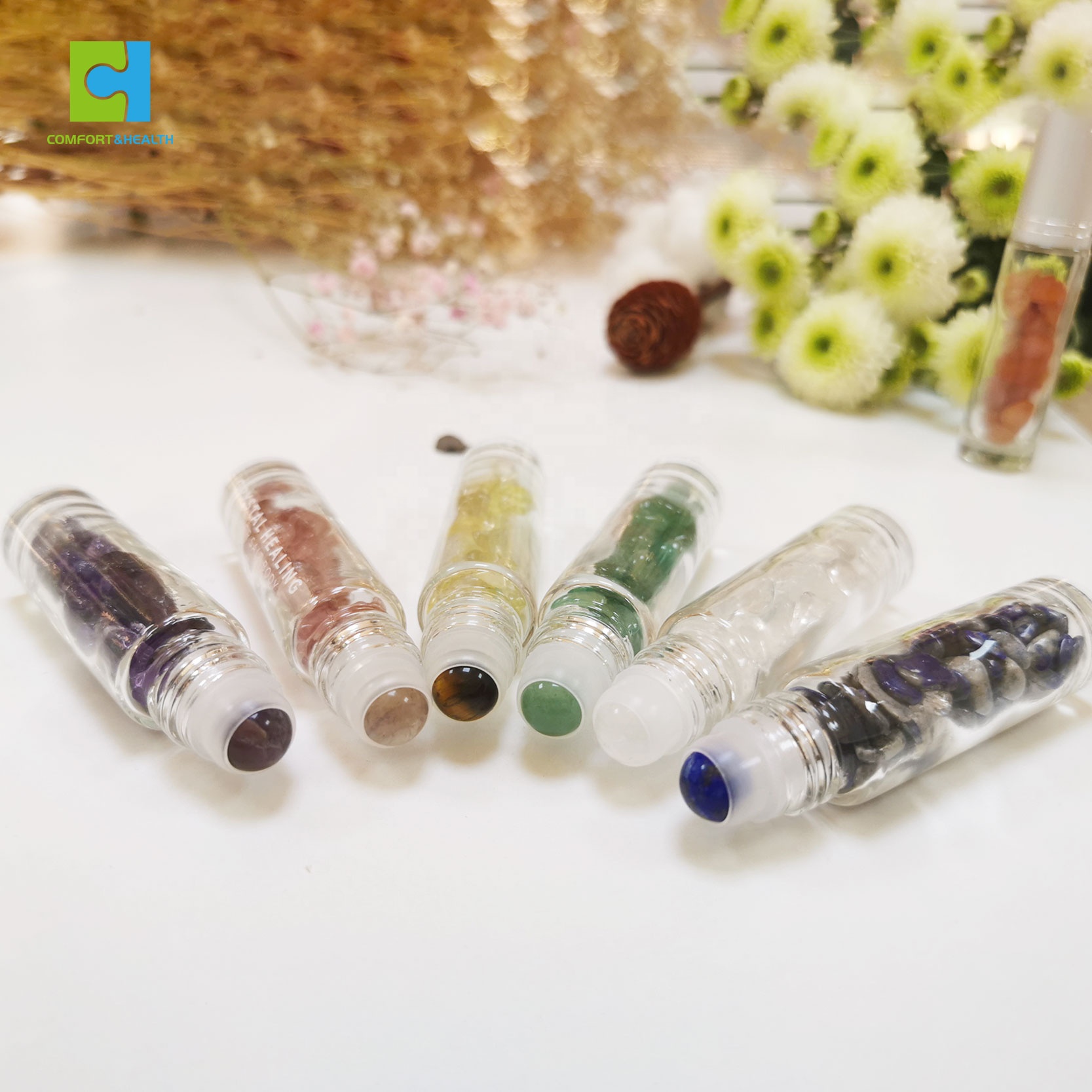 Newest Products High Quality 10ml Crystal Gemstone Perfume Essential Oil Bottle Crystal Roller Ball Bottle For Massage