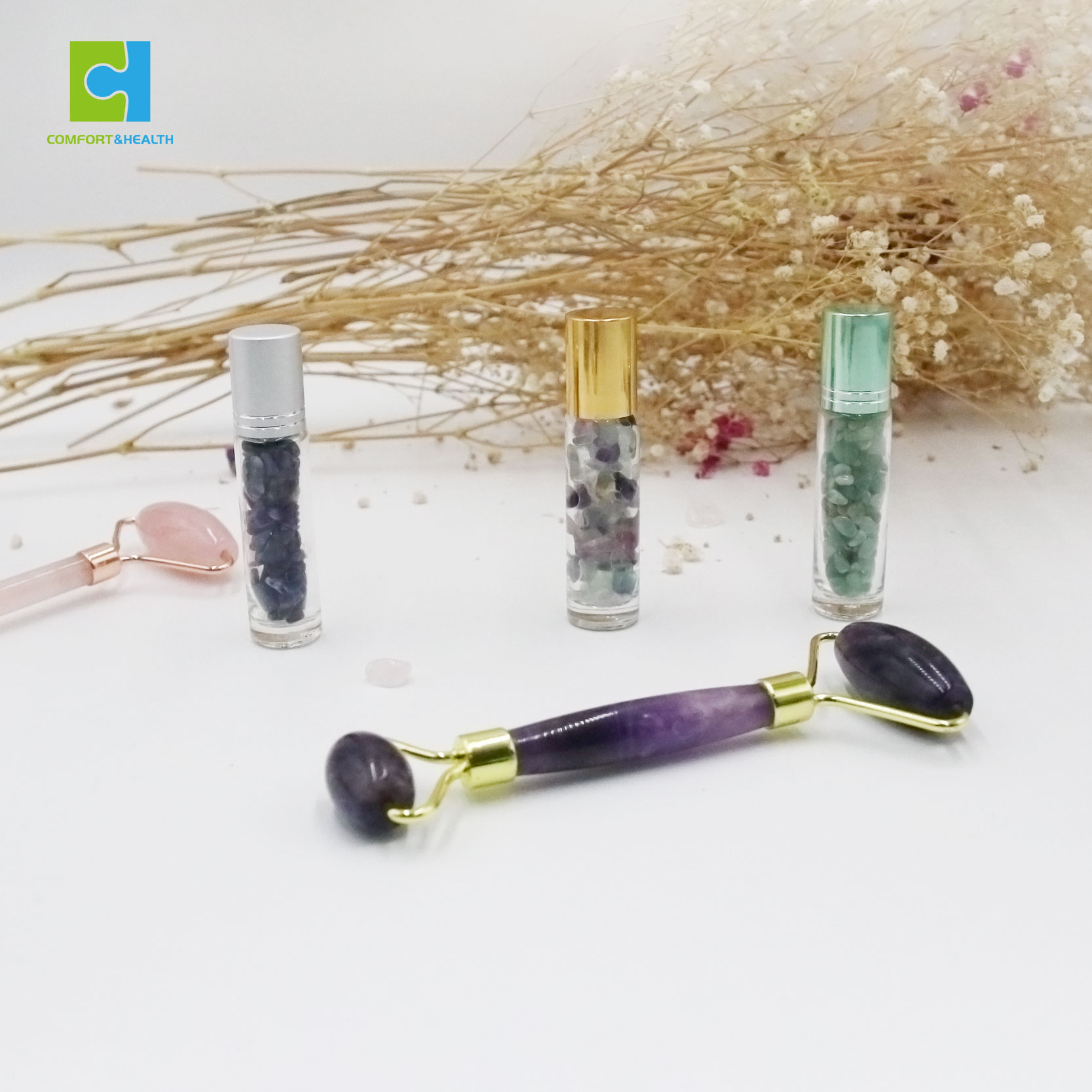 Newest Products High Quality 10ml Crystal Gemstone Perfume Essential Oil Bottle Crystal Roller Ball Bottle For Massage