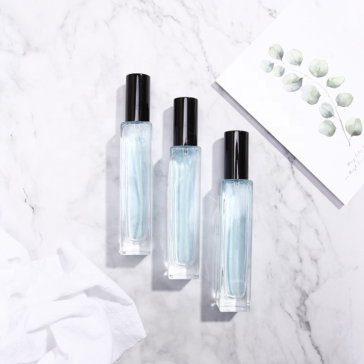 Newly Body Parfum Cosmetic Packaging 10ml 30ml 50ml 100ml Empty Clear Square Glass Perfume Bottle With Spray