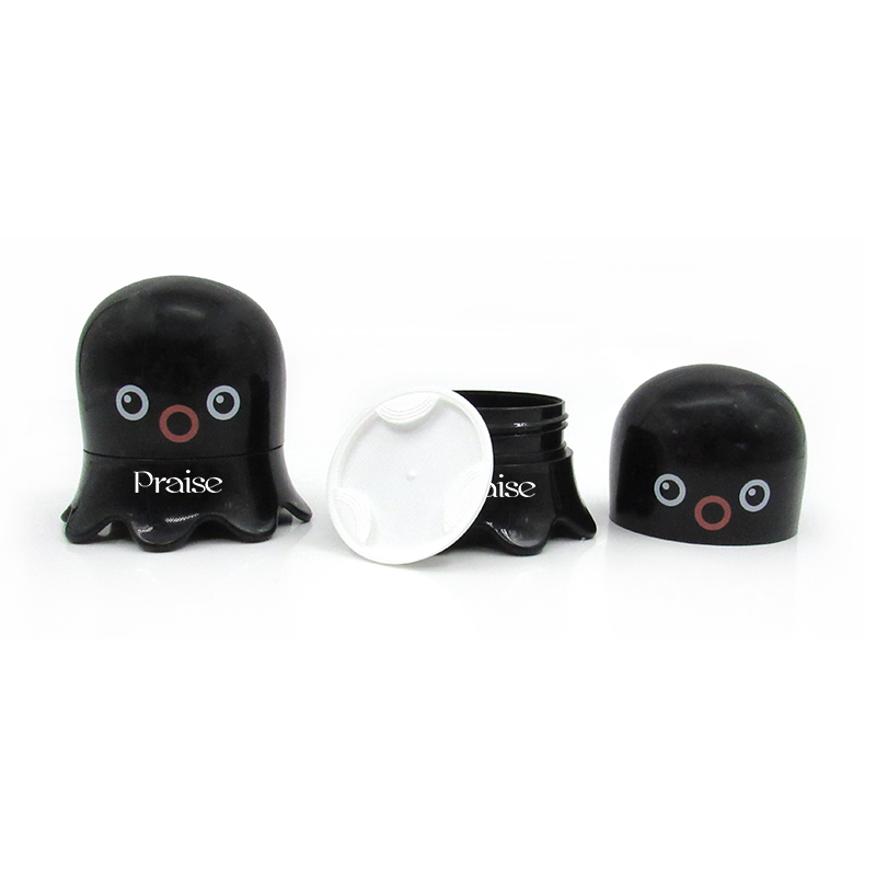 Newly designed cartoon child hand cream bottle, 50ml leakproof black round baby face cream container jars plastic packaging