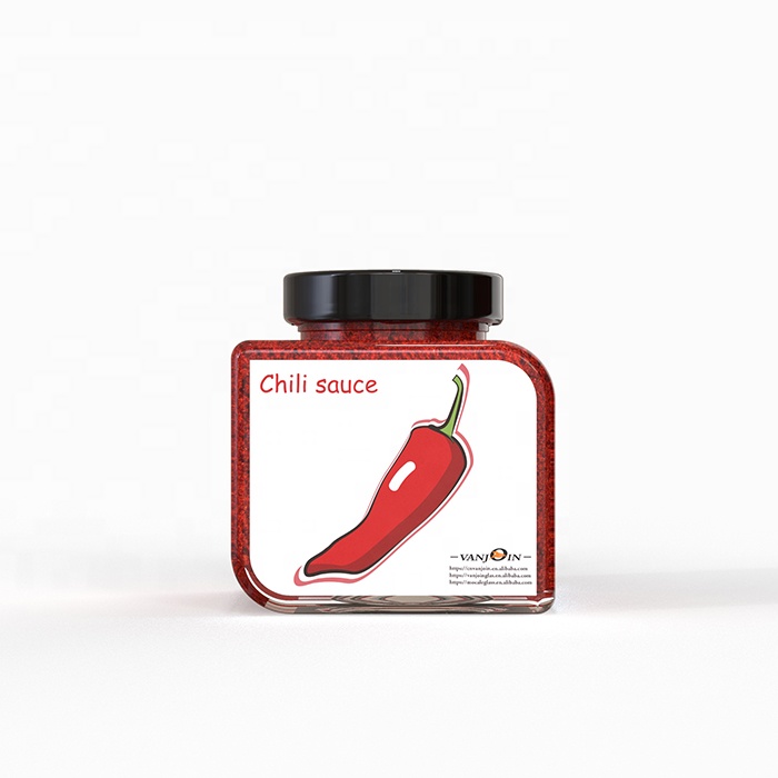 Newly designed wide mouth 314ml empty square sauce packaging glass jar wholesale with twist off middle-deep lid