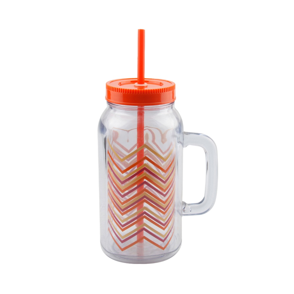 News products of 2018 wholesale 24oz colorful logo printing drinking plastic mason jar manufacturer with handle
