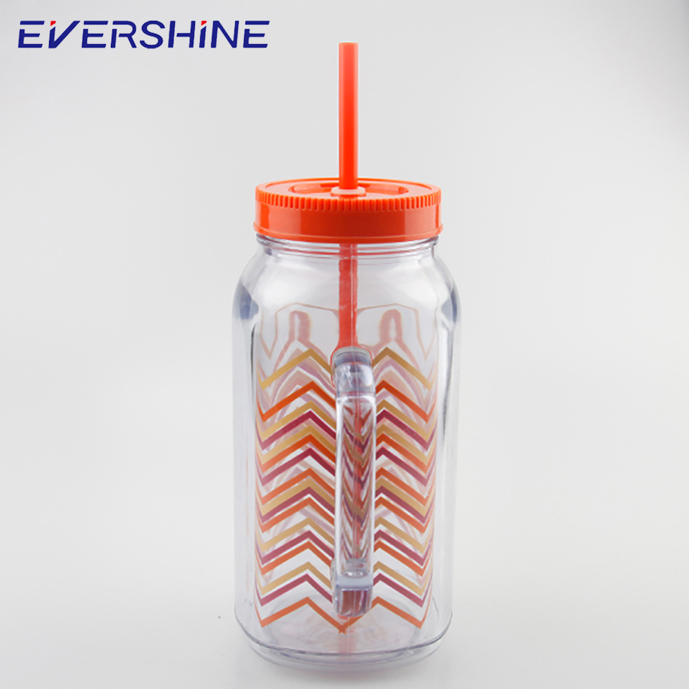 News products of 2018 wholesale 24oz colorful logo printing drinking plastic mason jar manufacturer with handle
