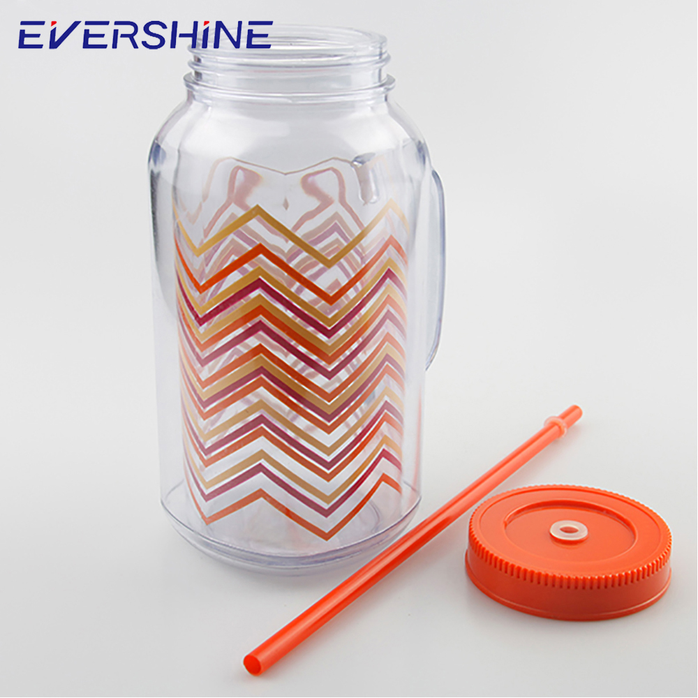 News products of 2018 wholesale 24oz colorful logo printing drinking plastic mason jar manufacturer with handle