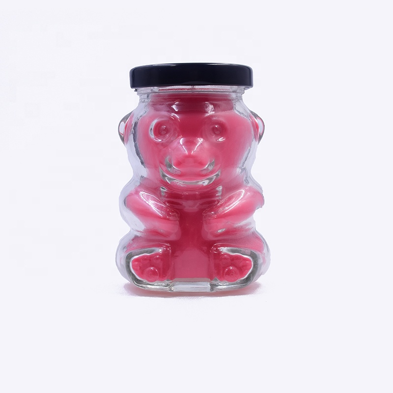 Nice 180 ml  transparent clear  bear shape candle  glass jar  with paraffin