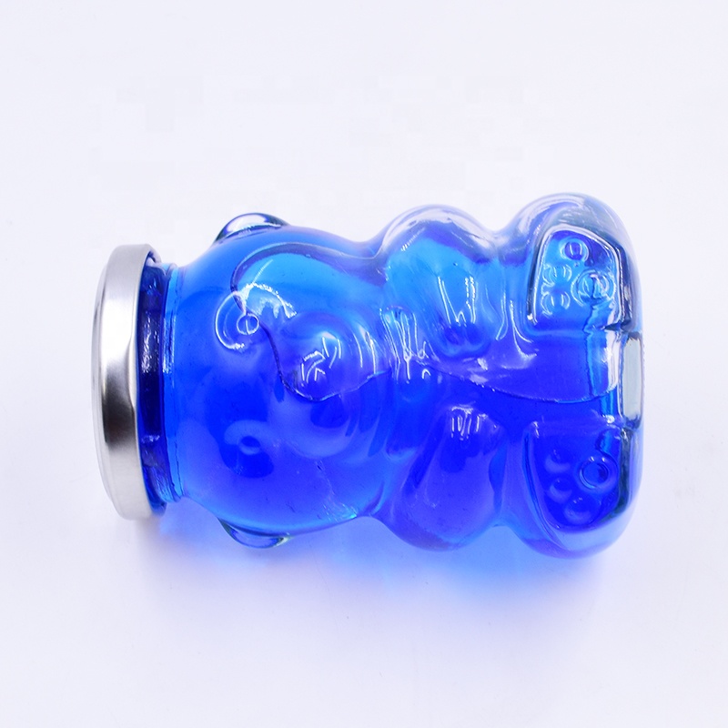Nice 280 ml transparent clear bear shape candle glass jar with paraffin