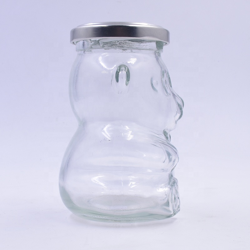 Nice 280 ml transparent clear bear shape candle glass jar with paraffin