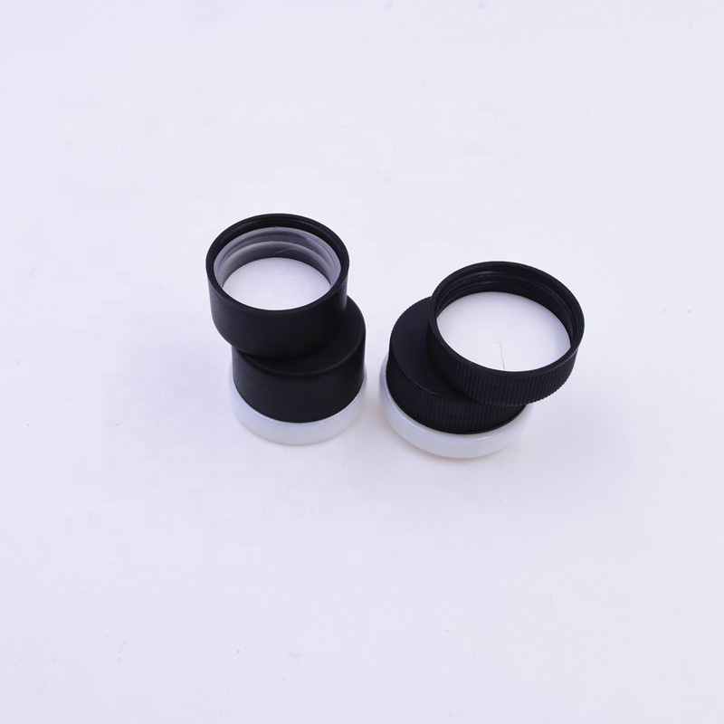 Nice 9 ml white round small straight side eye cream cosmetic packing glass jar with black plastic child proof lid.