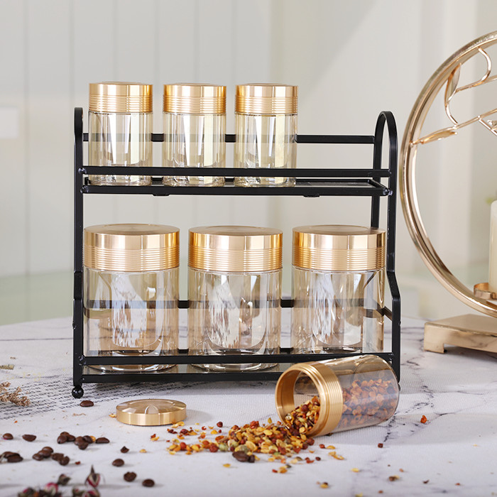 Noble large transparent storage canister sets cookie food mason jar kitchen glass storage jars with gold color screw lid