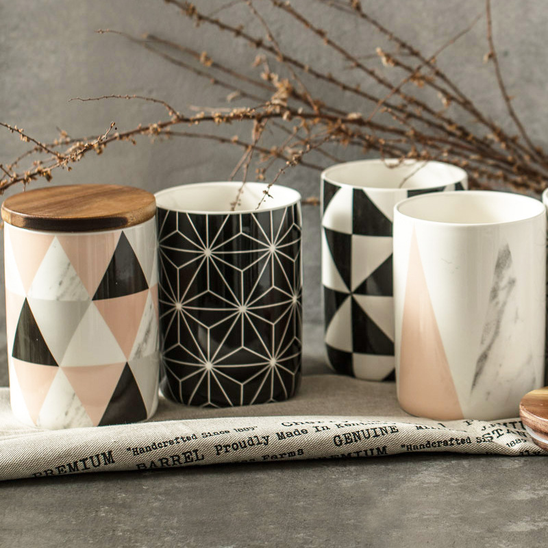 Nordic Marble Color Decorative Storage Trunk Set Food Cookie Sealed Storage Jar