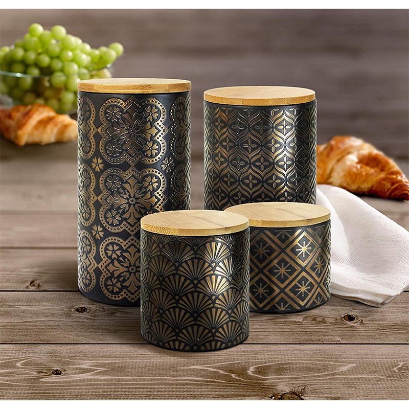 Nordic Minimalist Kitchen Sealed Ceramic Storage Jar Spices Tank Container With Wood Lid Salt Storage Bottle