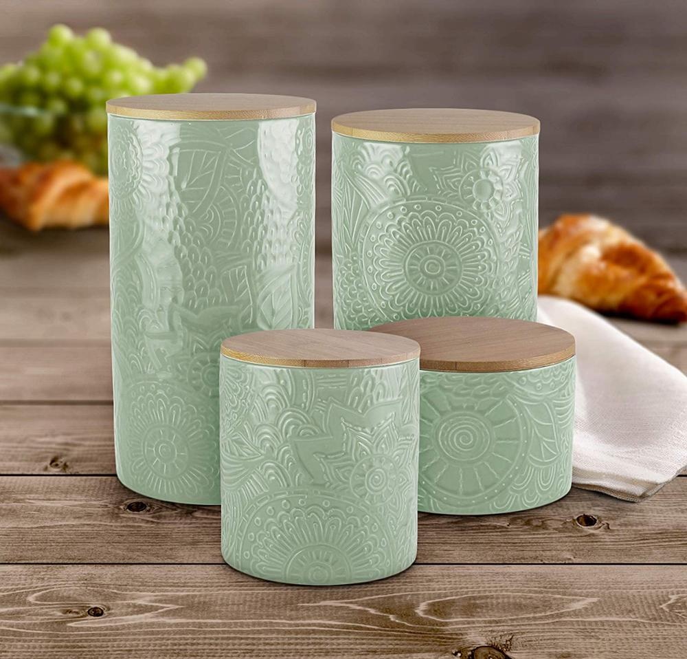 Nordic Minimalist Kitchen Sealed Ceramic Storage Jar Spices Tank Container With Wood Lid Salt Storage Bottle